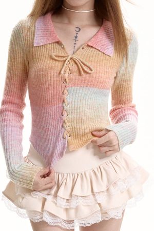 Cute Everyday Outfits, Outfit Inspo Casual Pastel Rainbow Knit Top