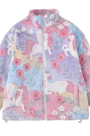 Cute Everyday Outfits, Outfit Inspo Casual Pastel Unicorn Fleece Jacket