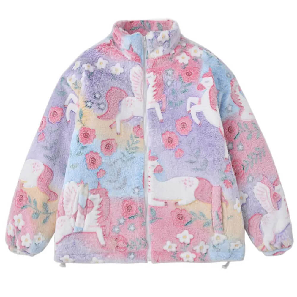 Cute Everyday Outfits, Outfit Inspo Casual Pastel Unicorn Fleece Jacket