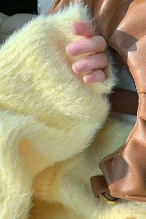 Cute Everyday Outfits, Outfit Inspo Casual Pastel Yellow Fuzzy Cardigan