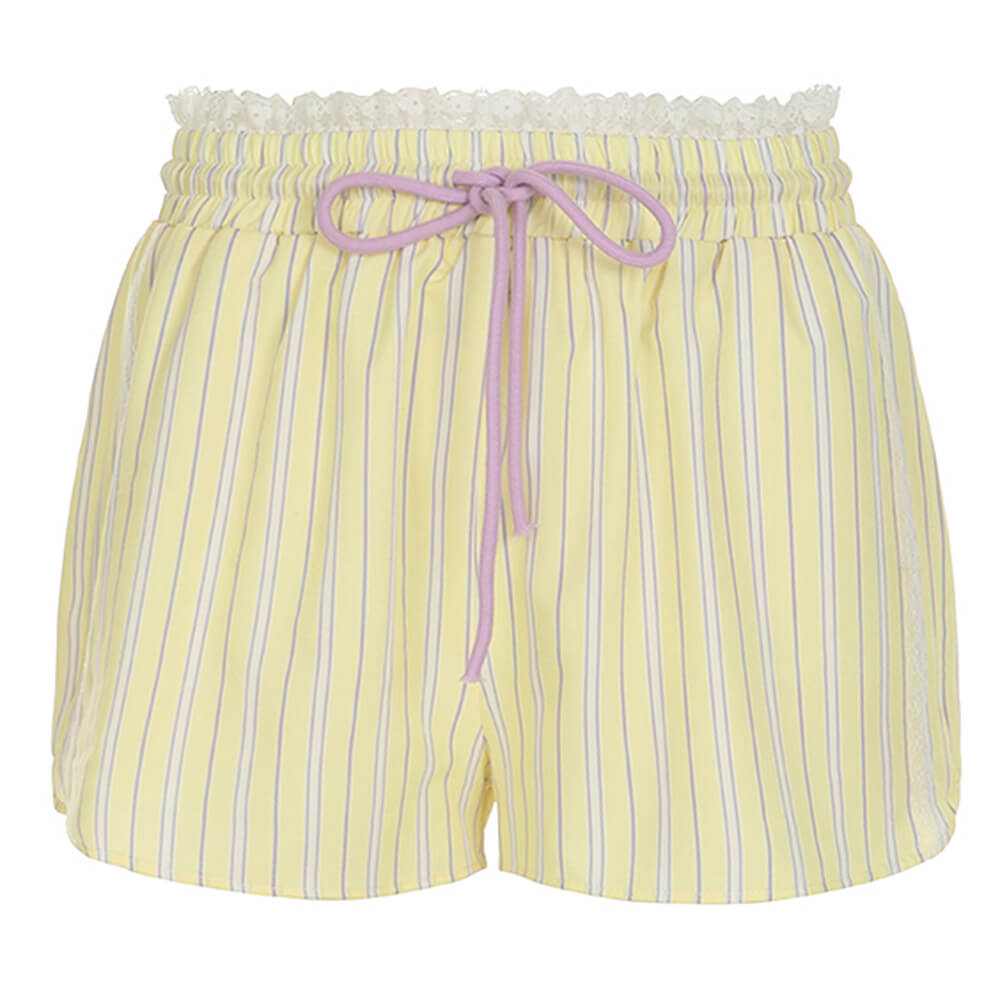Cute Everyday Outfits, Outfit Inspo Casual Pastel Yellow & Pink Pinstripe Shorts