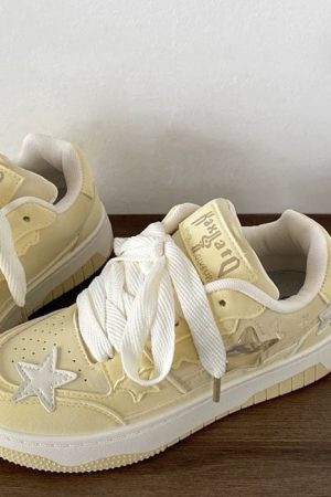 Cute Everyday Outfits, Outfit Inspo Casual Pastel Yellow Star Aesthetic Sneakers
