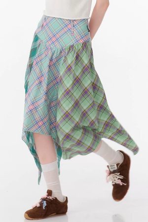 Cute Everyday Outfits, Outfit Inspo Casual Patchwork Midi Plaid Skirt