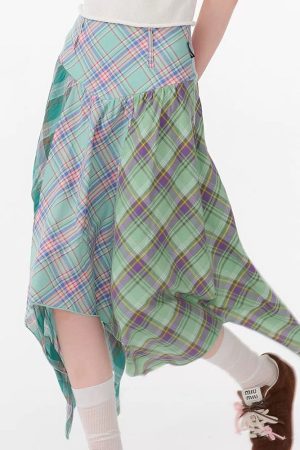 Cute Everyday Outfits, Outfit Inspo Casual Patchwork Midi Plaid Skirt