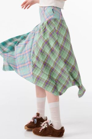Cute Everyday Outfits, Outfit Inspo Casual Patchwork Midi Plaid Skirt
