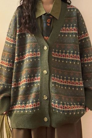 Cute Everyday Outfits, Outfit Inspo Casual Patterned Knit Oversized Cardigan