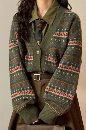 Cute Everyday Outfits, Outfit Inspo Casual Patterned Knit Oversized Cardigan