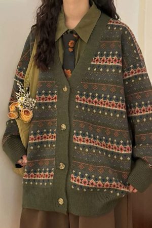 Cute Everyday Outfits, Outfit Inspo Casual Patterned Knit Oversized Cardigan
