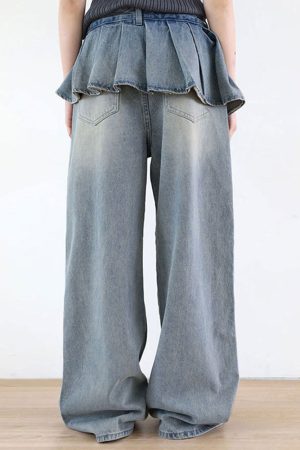 Cute Everyday Outfits, Outfit Inspo Casual Peplum Waist Denim Wide Leg Jeans