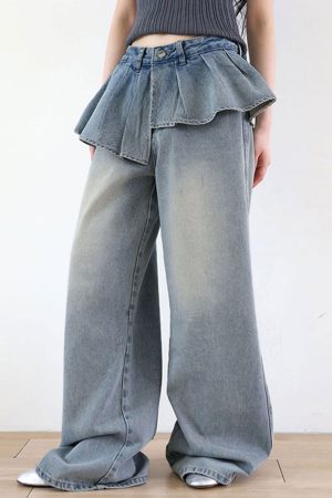 Cute Everyday Outfits, Outfit Inspo Casual Peplum Waist Denim Wide Leg Jeans