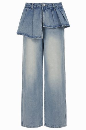 Cute Everyday Outfits, Outfit Inspo Casual Peplum Waist Denim Wide Leg Jeans