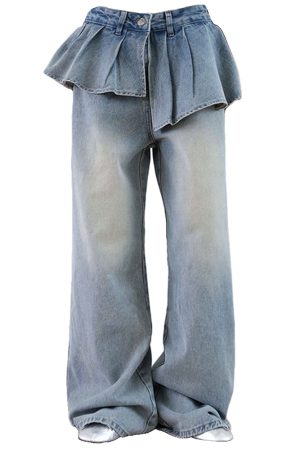 Cute Everyday Outfits, Outfit Inspo Casual Peplum Waist Denim Wide Leg Jeans