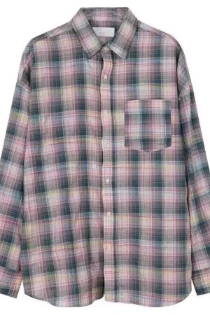 Cute Everyday Outfits, Outfit Inspo Casual Pink and Green Plaid Button-Up Shirt