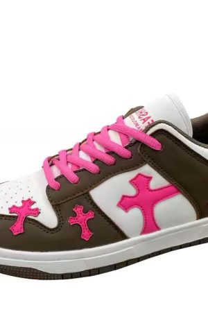 Cute Everyday Outfits, Outfit Inspo Casual Pink & Brown Cross Sneakers