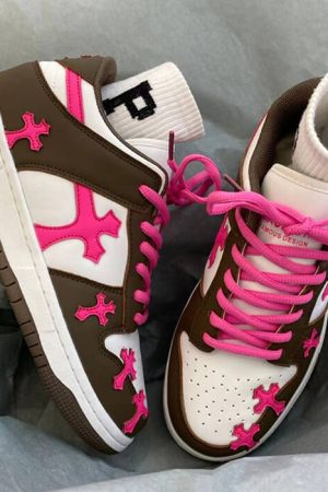 Cute Everyday Outfits, Outfit Inspo Casual Pink & Brown Cross Sneakers