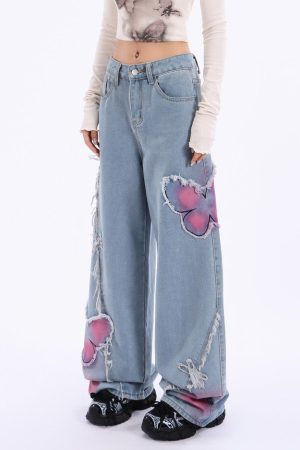 Cute Everyday Outfits, Outfit Inspo Casual Pink Butterfly Wide Leg Jeans