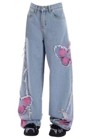 Cute Everyday Outfits, Outfit Inspo Casual Pink Butterfly Wide Leg Jeans