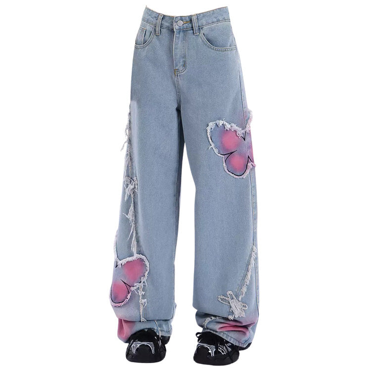 Cute Everyday Outfits, Outfit Inspo Casual Pink Butterfly Wide Leg Jeans