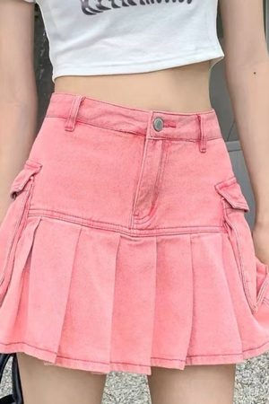 Cute Everyday Outfits, Outfit Inspo Casual Pink Denim Cargo Mini Skirt
