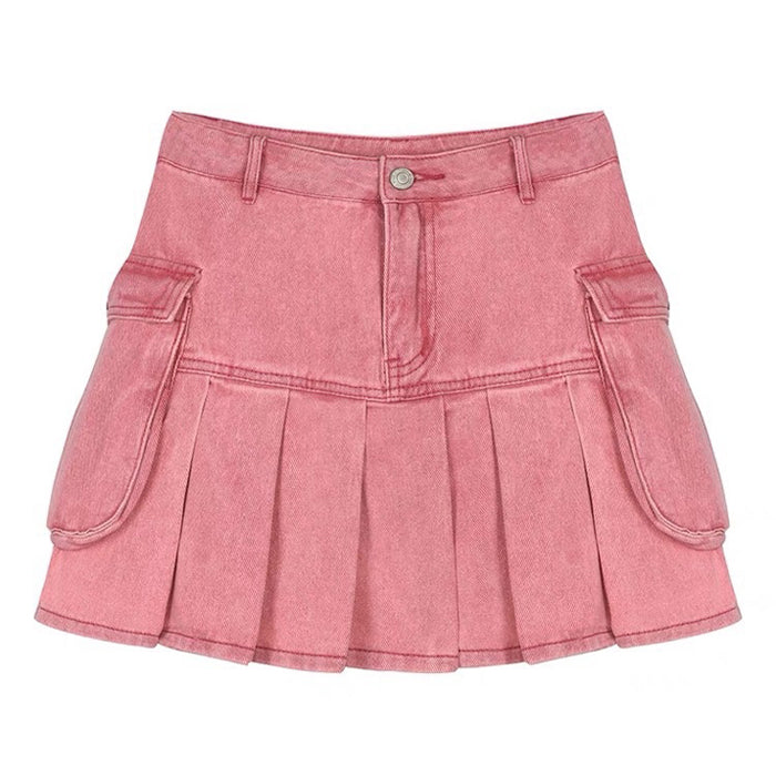 Cute Everyday Outfits, Outfit Inspo Casual Pink Denim Cargo Mini Skirt