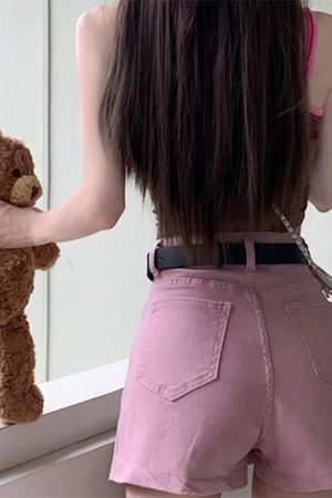 Cute Everyday Outfits, Outfit Inspo Casual Pink Denim Skort with Butterfly Belt