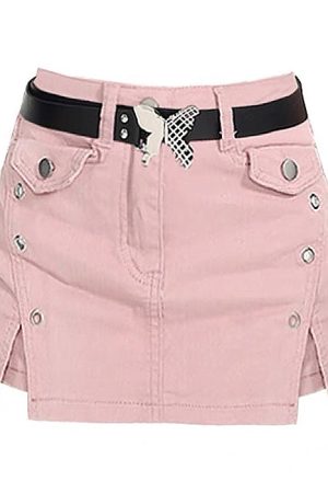 Cute Everyday Outfits, Outfit Inspo Casual Pink Denim Skort with Butterfly Belt