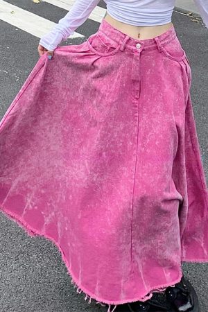 Cute Everyday Outfits, Outfit Inspo Casual Pink Distressed Denim Maxi Skirt