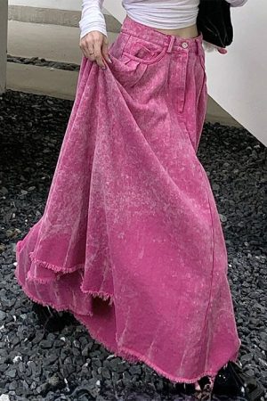 Cute Everyday Outfits, Outfit Inspo Casual Pink Distressed Denim Maxi Skirt