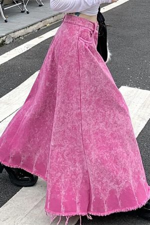 Cute Everyday Outfits, Outfit Inspo Casual Pink Distressed Denim Maxi Skirt