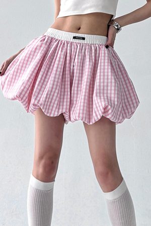 Cute Everyday Outfits, Outfit Inspo Casual Pink Gingham Balloon Skirt