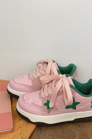 Cute Everyday Outfits, Outfit Inspo Casual Pink & Green Aesthetic Star Sneakers