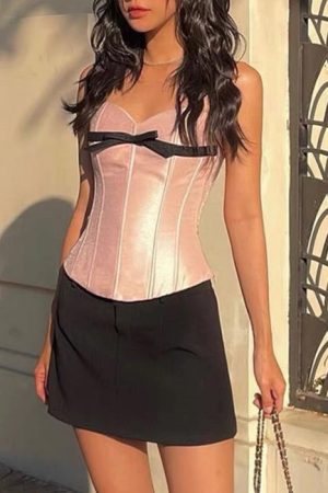 Cute Everyday Outfits, Outfit Inspo Casual Pink Satin Bow Corset