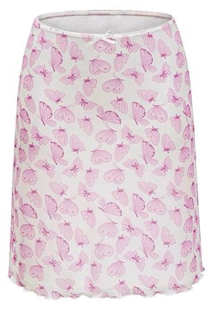 Cute Everyday Outfits, Outfit Inspo Casual Pink Sheer Butterfly Print Skirt