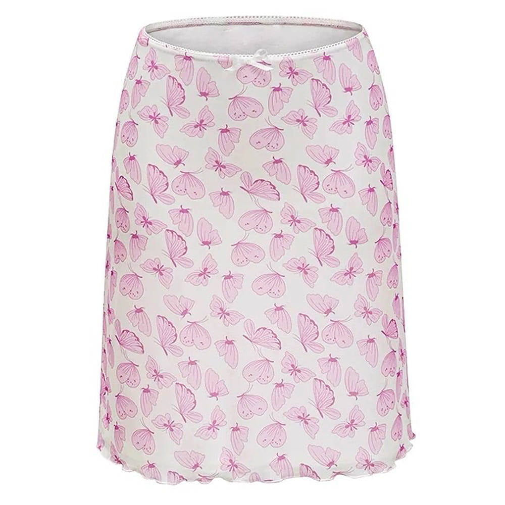 Cute Everyday Outfits, Outfit Inspo Casual Pink Sheer Butterfly Print Skirt