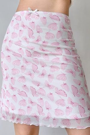 Cute Everyday Outfits, Outfit Inspo Casual Pink Sheer Butterfly Print Skirt