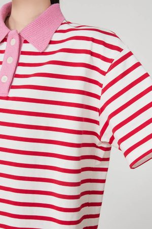 Cute Everyday Outfits, Outfit Inspo Casual Pink Stripe Skater Polo Shirt