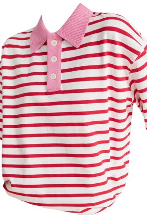 Cute Everyday Outfits, Outfit Inspo Casual Pink Stripe Skater Polo Shirt