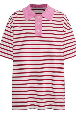 Cute Everyday Outfits, Outfit Inspo Casual Pink Stripe Skater Polo Shirt