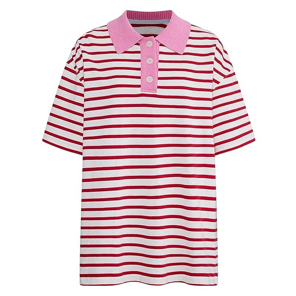Cute Everyday Outfits, Outfit Inspo Casual Pink Stripe Skater Polo Shirt
