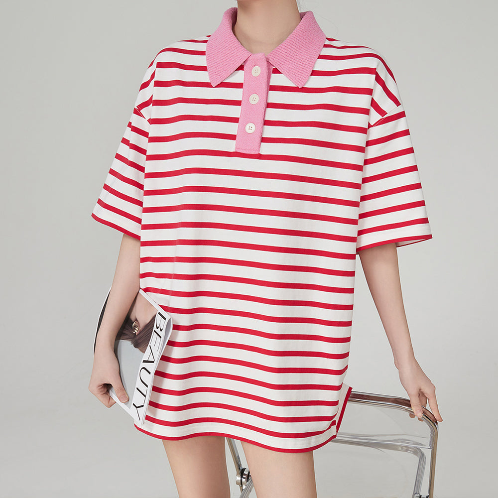 Cute Everyday Outfits, Outfit Inspo Casual Pink Stripe Skater Polo Shirt Cute Everyday Outfits, Outfit Inspo Casual Pink Stripe Skater Polo Shirt