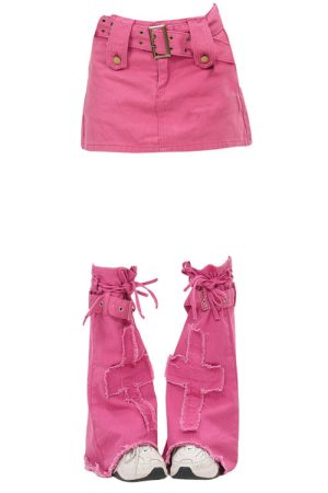 Cute Everyday Outfits, Outfit Inspo Casual Pink Y2K Mini Skirt & Leg Warmers Set