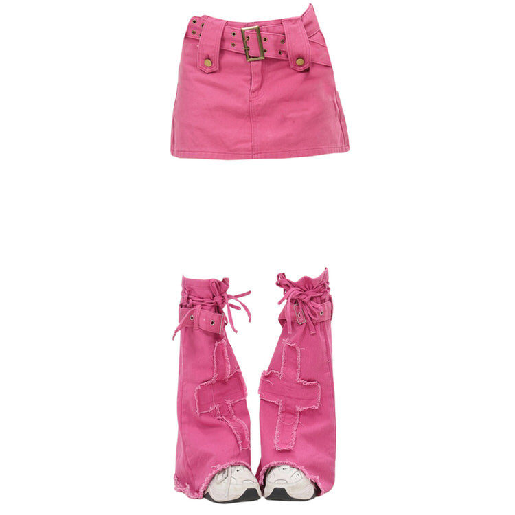 Cute Everyday Outfits, Outfit Inspo Casual Pink Y2K Mini Skirt & Leg Warmers Set