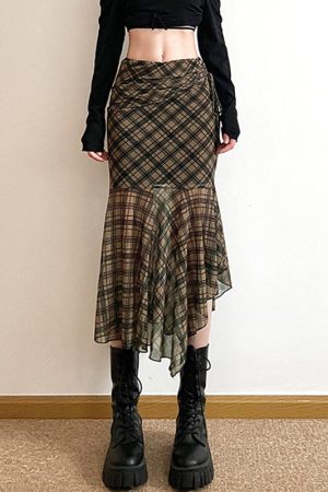 Cute Everyday Outfits, Outfit Inspo Casual Plaid Asymmetrical Mesh Skirt