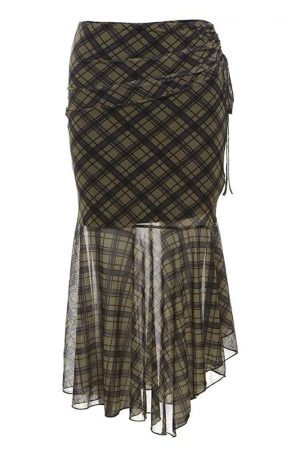 Cute Everyday Outfits, Outfit Inspo Casual Plaid Asymmetrical Mesh Skirt