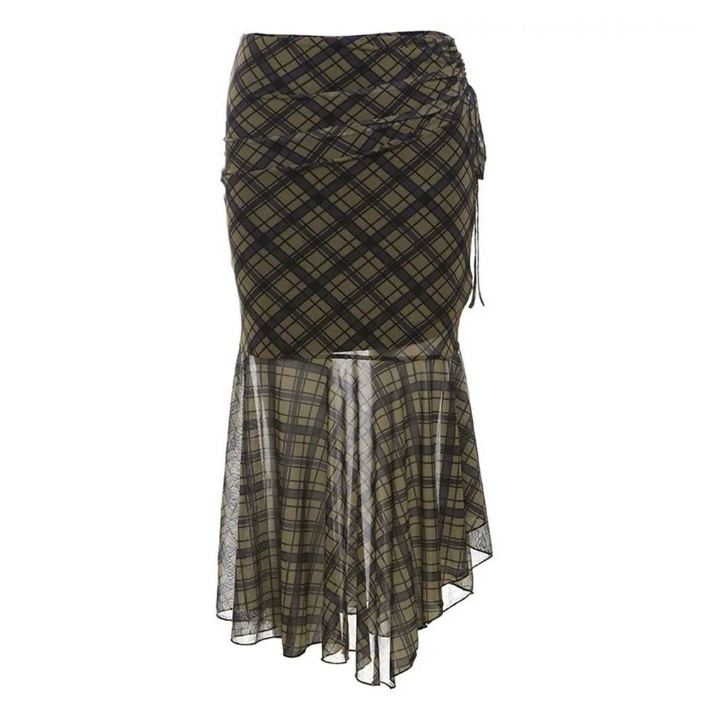 Cute Everyday Outfits, Outfit Inspo Casual Plaid Asymmetrical Mesh Skirt