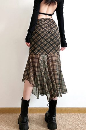 Cute Everyday Outfits, Outfit Inspo Casual Plaid Asymmetrical Mesh Skirt