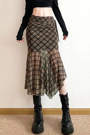 Cute Everyday Outfits, Outfit Inspo Casual Plaid Asymmetrical Mesh Skirt