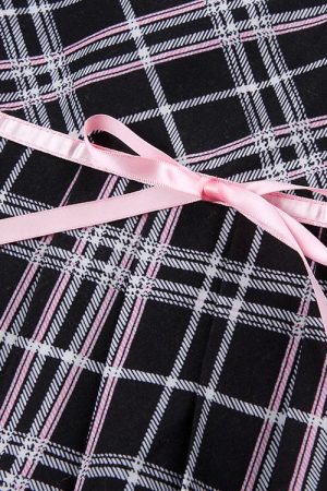 Cute Everyday Outfits, Outfit Inspo Casual Plaid Coquette Ribbon Mini Skirt