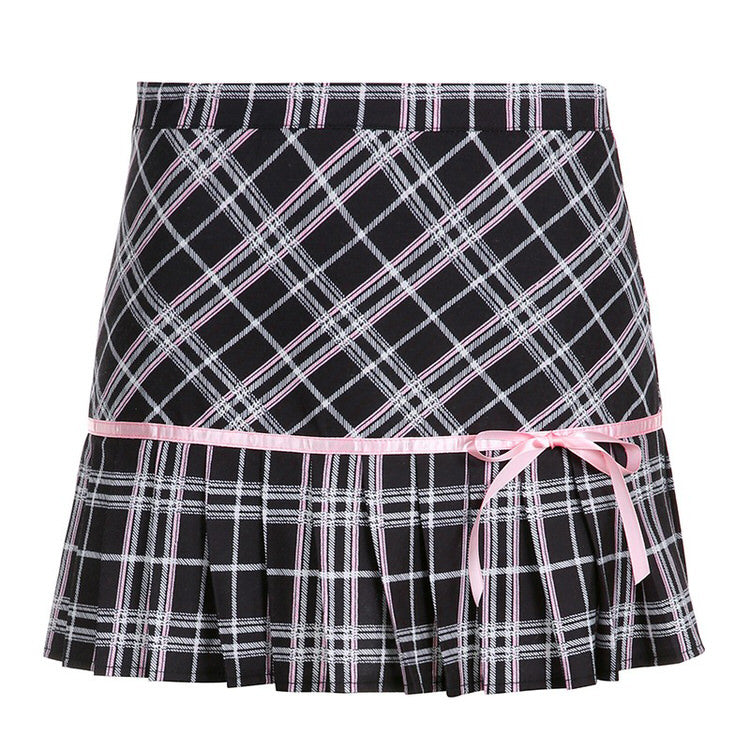 Cute Everyday Outfits, Outfit Inspo Casual Plaid Coquette Ribbon Mini Skirt