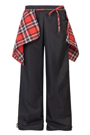 Cute Everyday Outfits, Outfit Inspo Casual Plaid Shirt-Tied Baggy Trousers